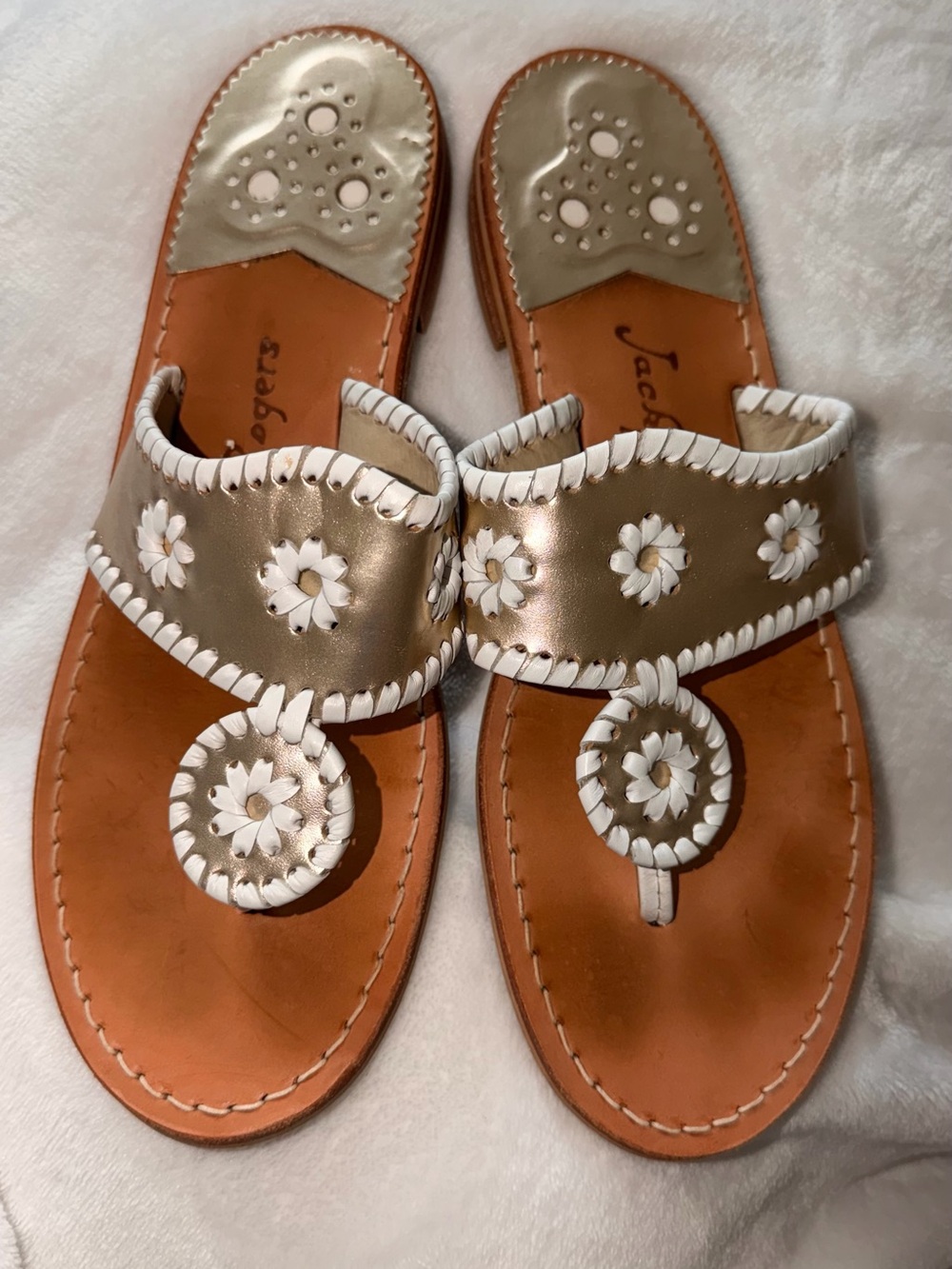 Jack Rogers Gold And White Palm-Beach Sandals